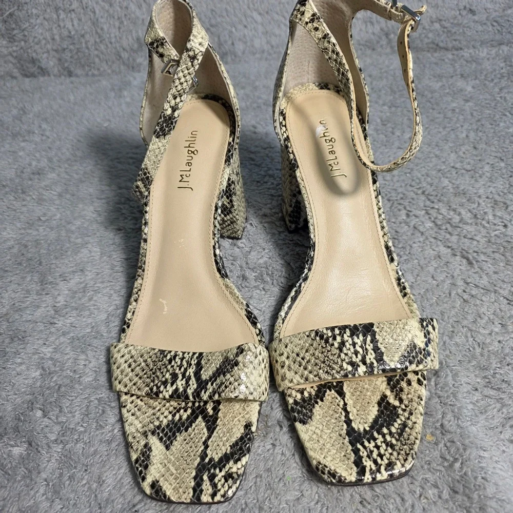 JMCLaughlin Women Snakeskin Leather Block Heel Ankle Strap Sandals Size 11‎ NEW